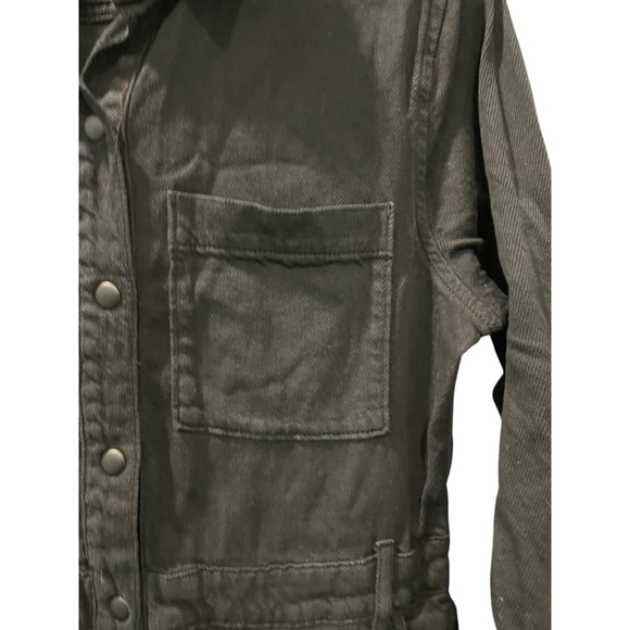 Good American Romper Black Denim Long Sleeve Size 2 Shorts Casual Pockets Snaps - Picture 3 of 7